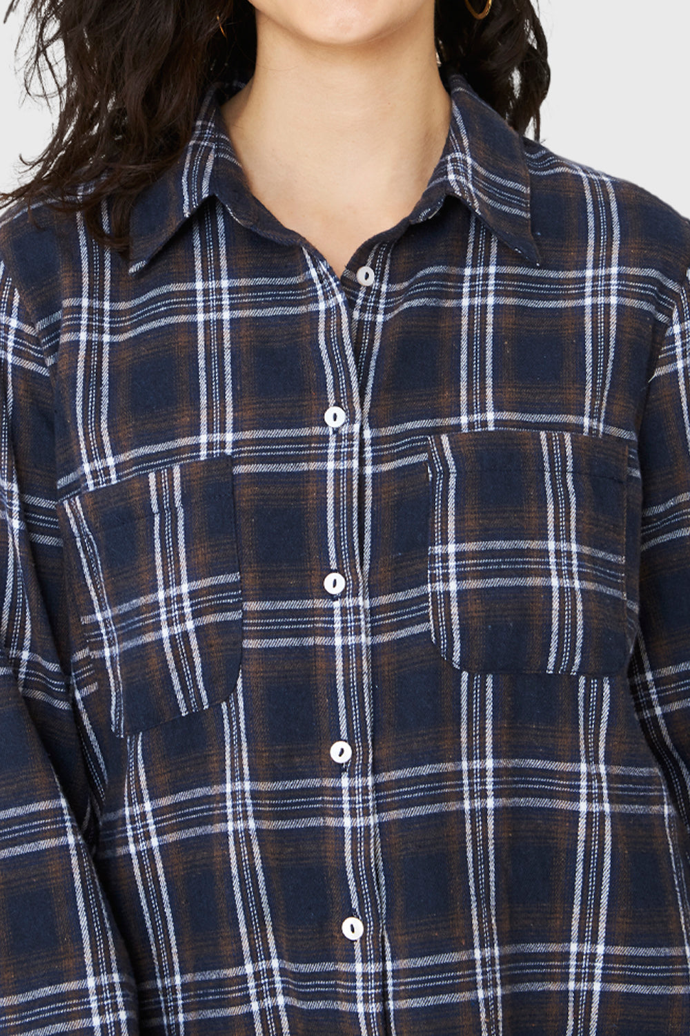 Camisa Cuadrillé Flecos Azul Marino