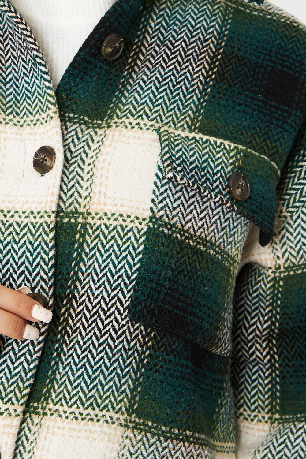 Chaqueta Cuadrillé Bolsillos Verde