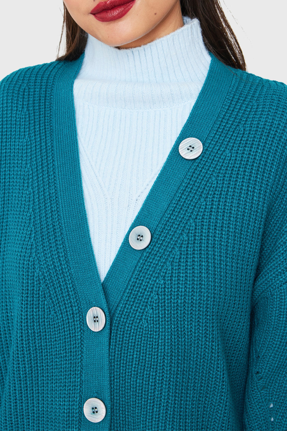 Cárdigan Básico Oversize Azul Petróleo