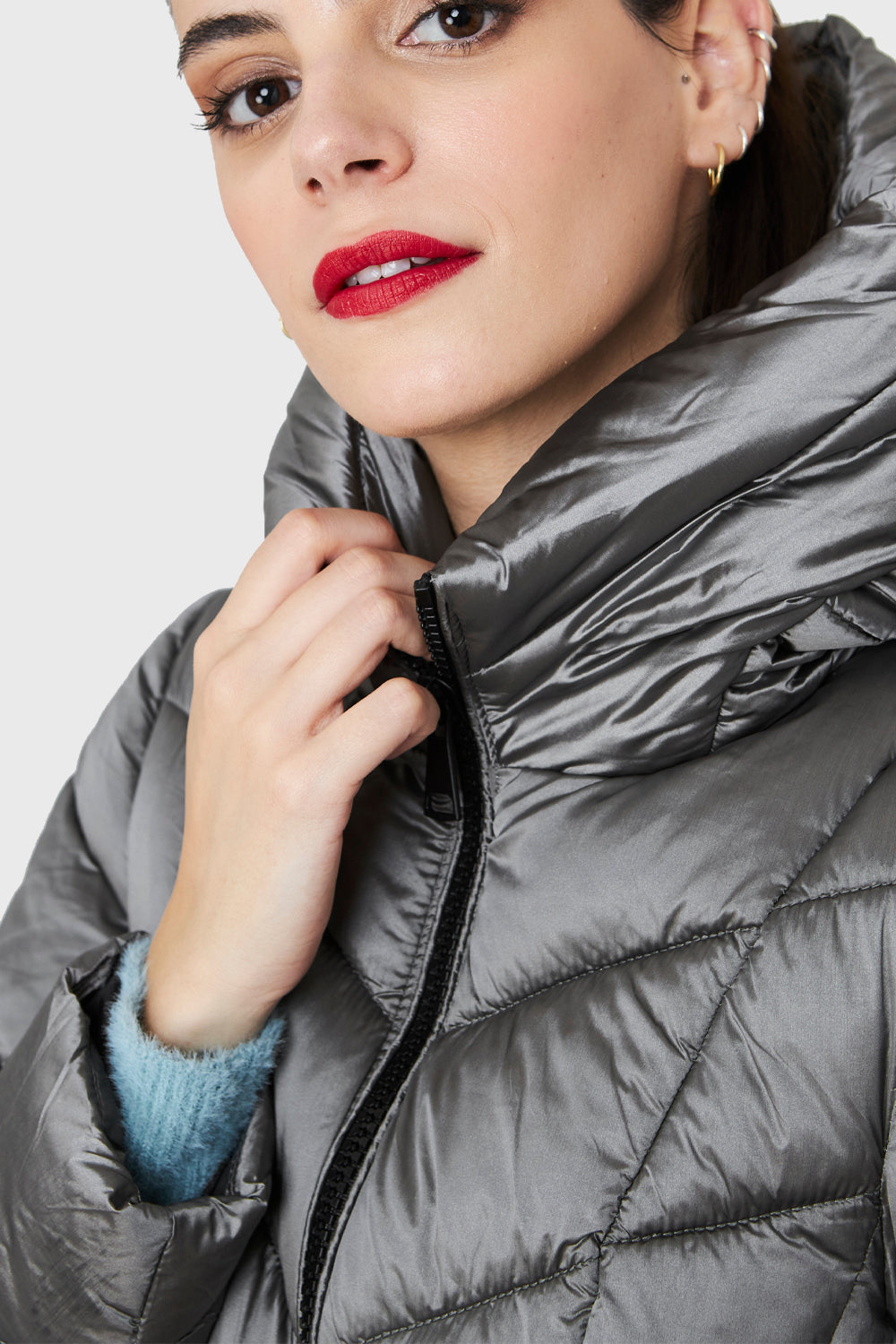 Parka Corta Gorro Gris