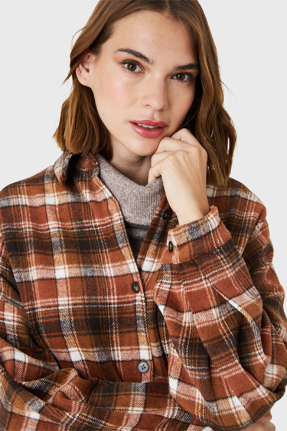 Camisa Tipo Franela Cuadrillé Naranjo