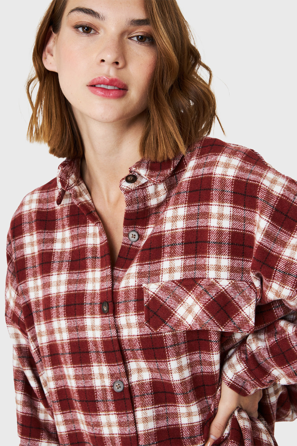 Camisa Tipo Franela Cuadrillé Burdeos