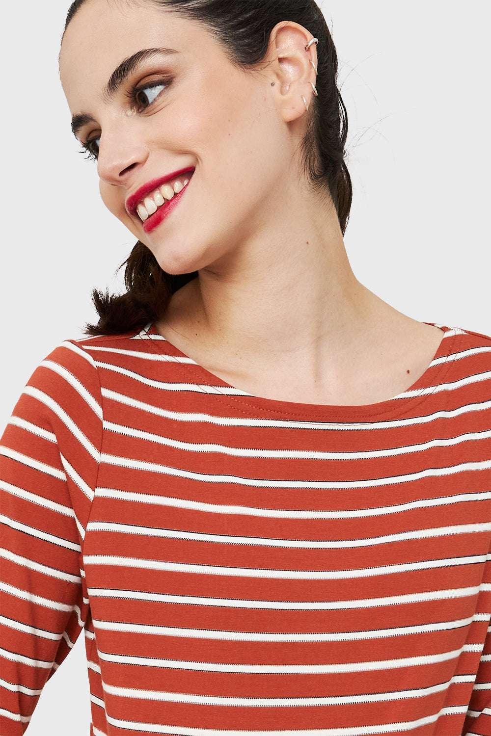 Polera Rayas Marinera Tajos Óxido/Blanco