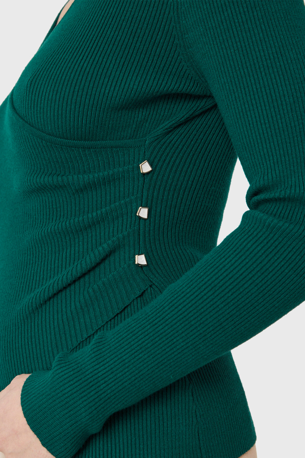 Polera Canalé Botones Decorativos Verde