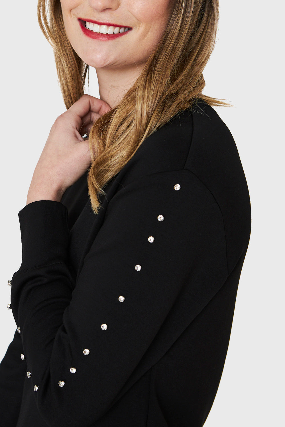 Vestido Polerón Detalles Brillos Negro