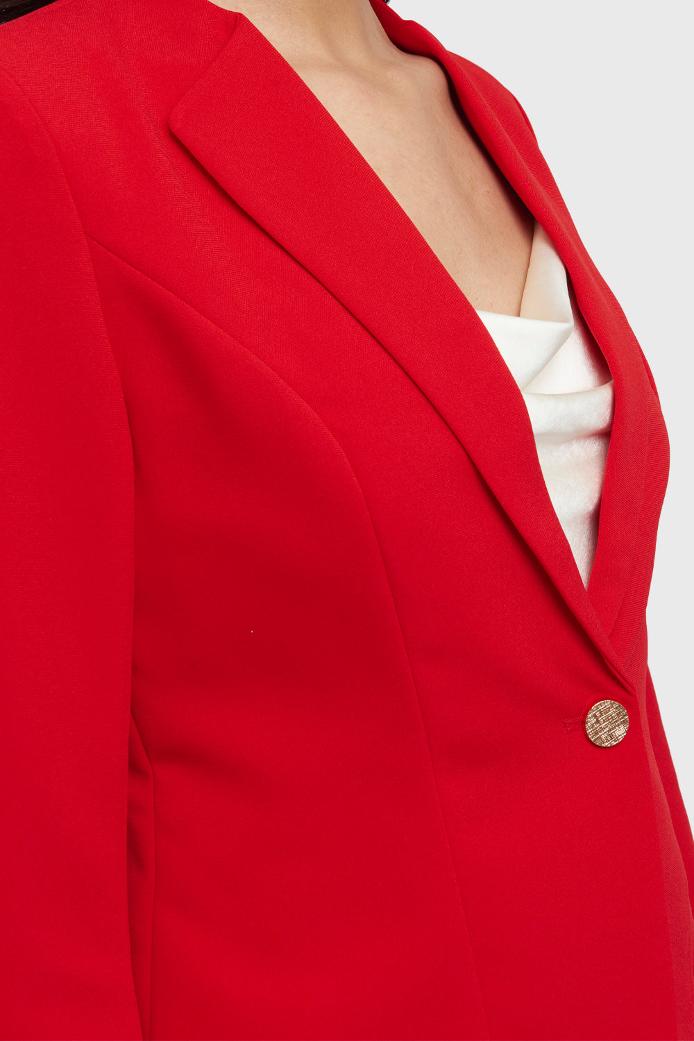 Blazer Corto Botón Dorado Rojo