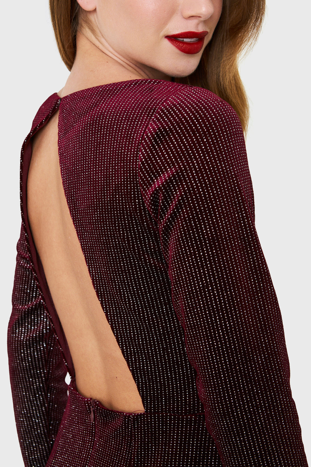 Vestido Plush Brillos Burdeo