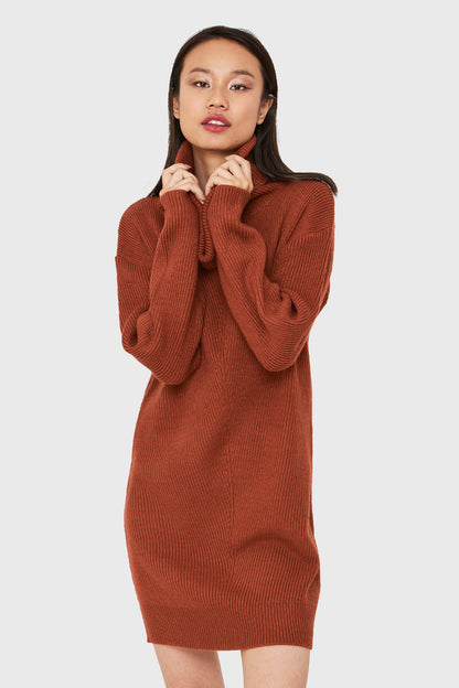 Sweater Vestido Cuello Alto Café