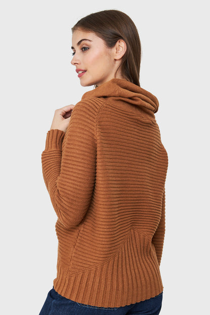 Sweater Cuello Tortuga Canalé Camel