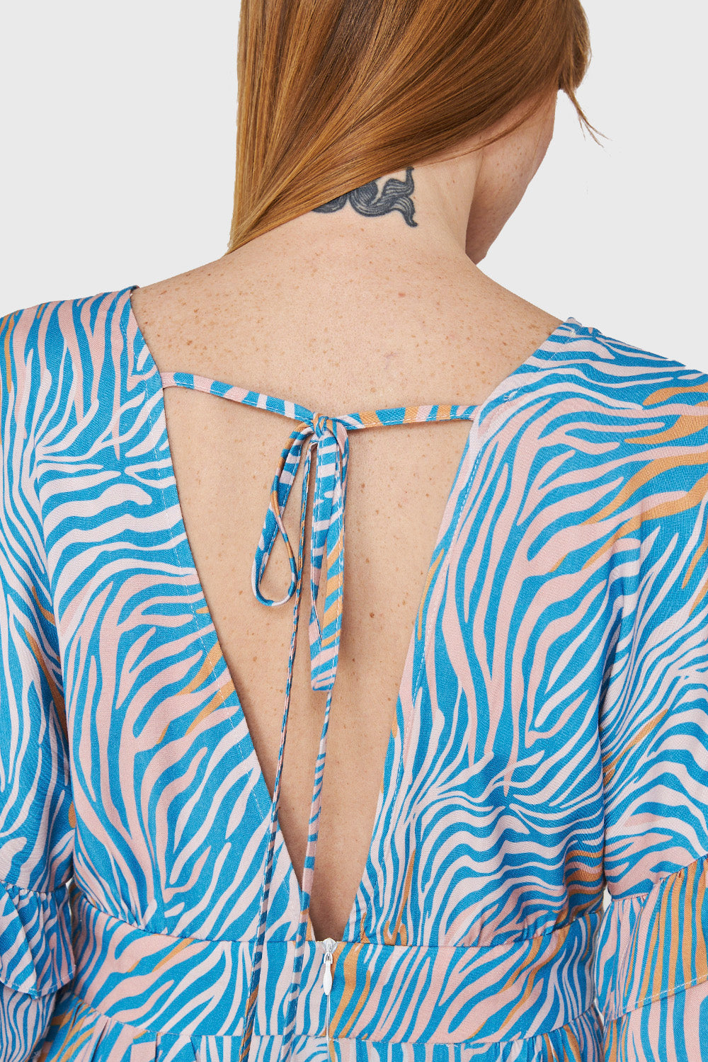 Vestido Corto Print Cebra Celeste