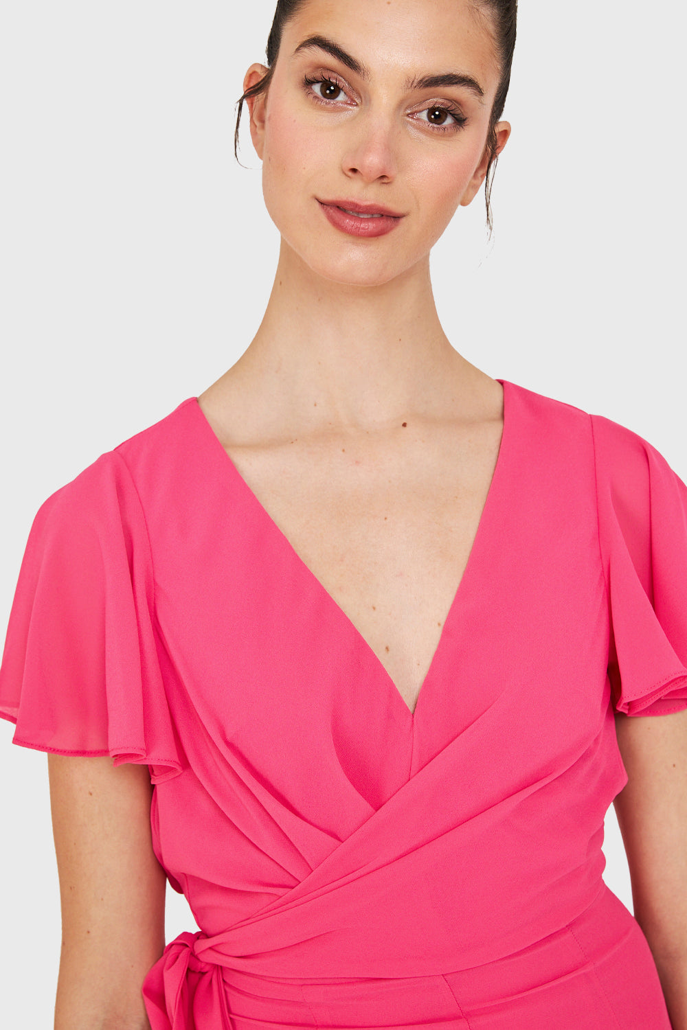 Enterito Escote V Con Lazo Fucsia