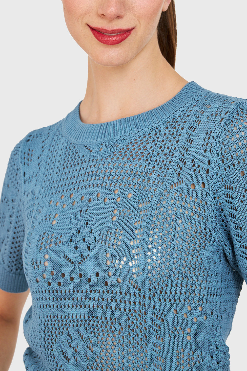 Polera Calada Tipo Tejida Celeste