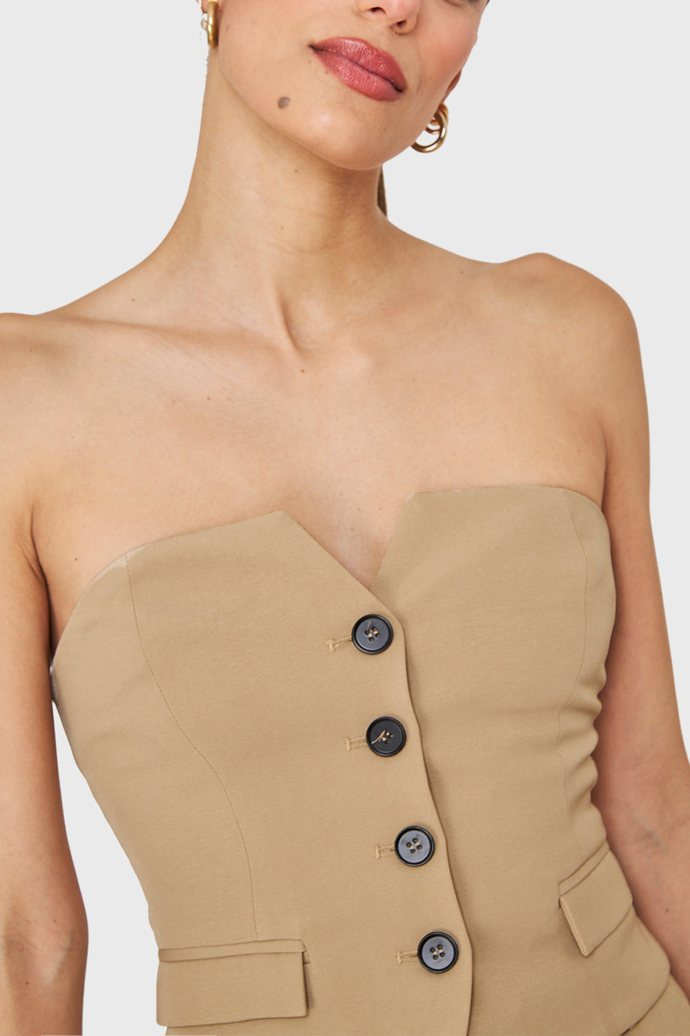 Top Strapless Tipo Sastre Khaki