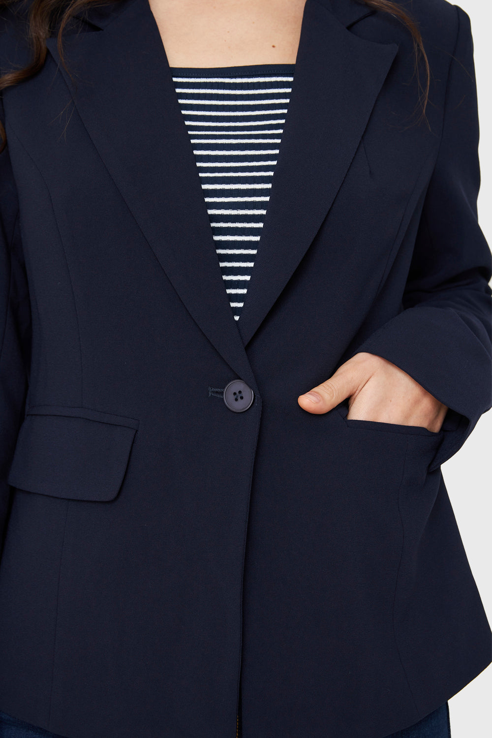 Blazer Bolsillos Solapas Azul Marino