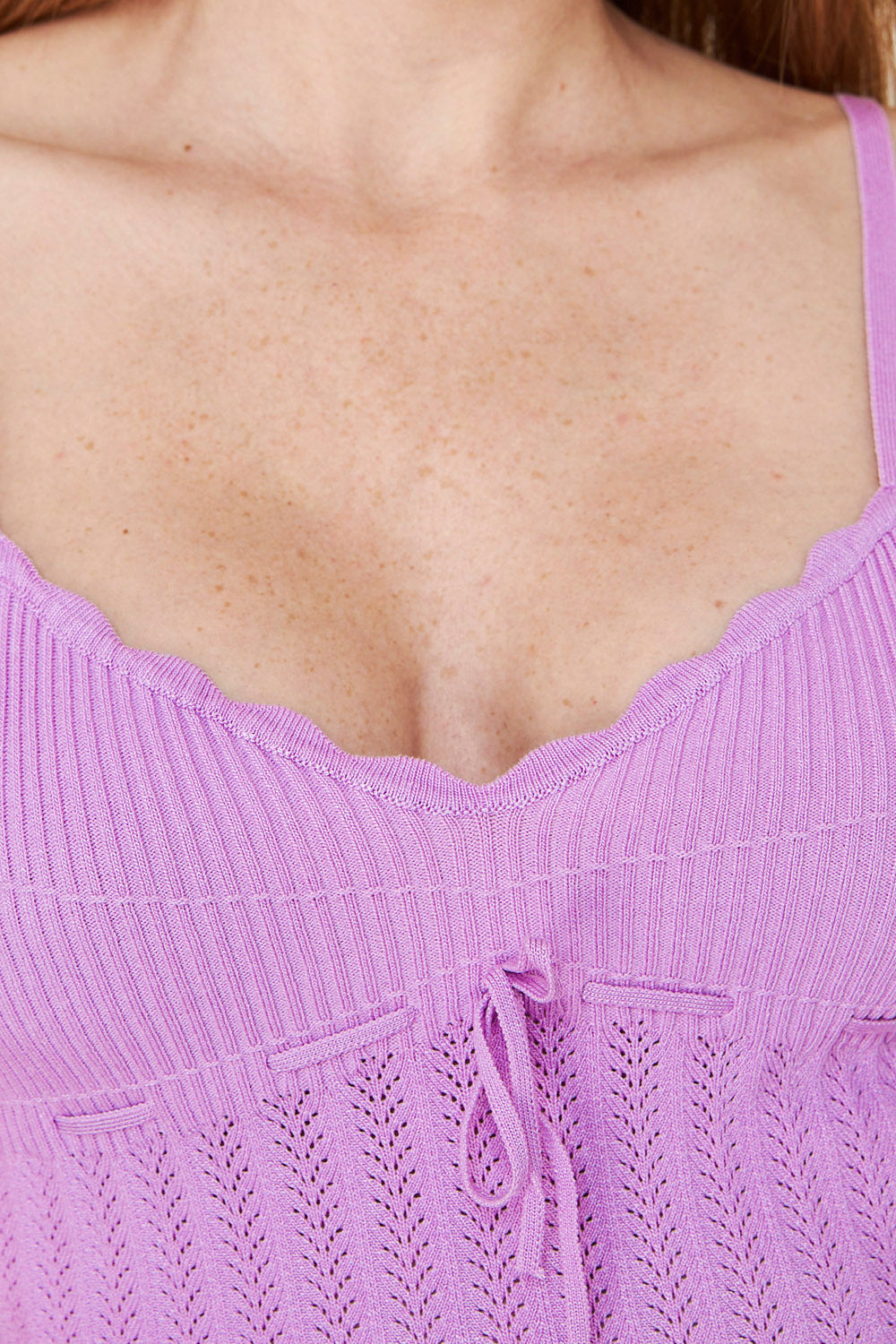 Polera Tipo Tejida Con Cinta Lila