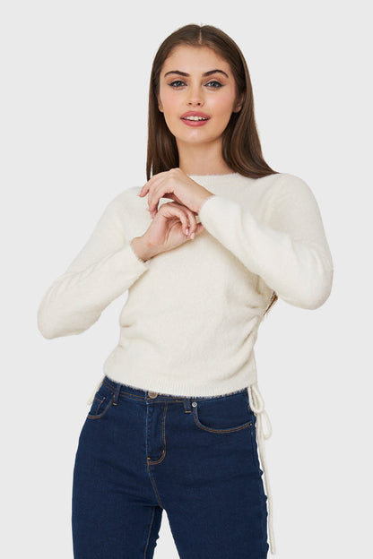 Sweater Peludo Recogido Lateral Blanco