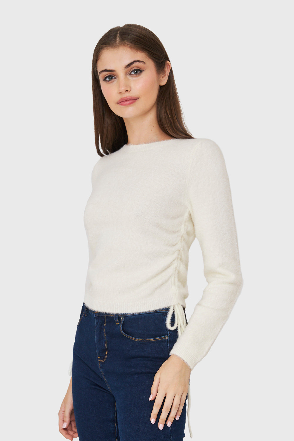 Sweater Peludo Recogido Lateral Blanco