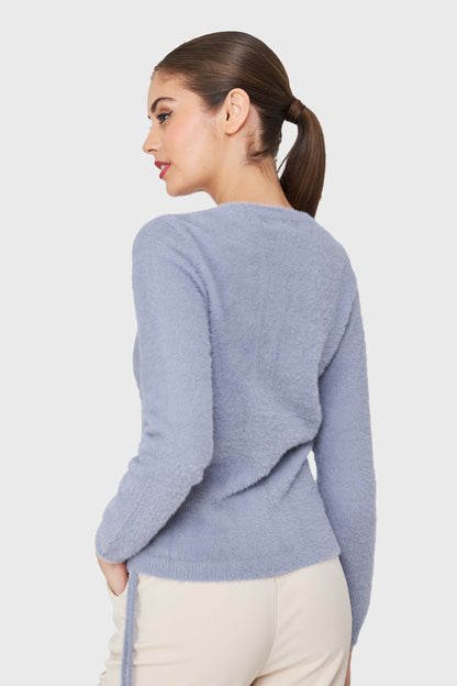 Sweater Peludo Recogido Lateral Gris