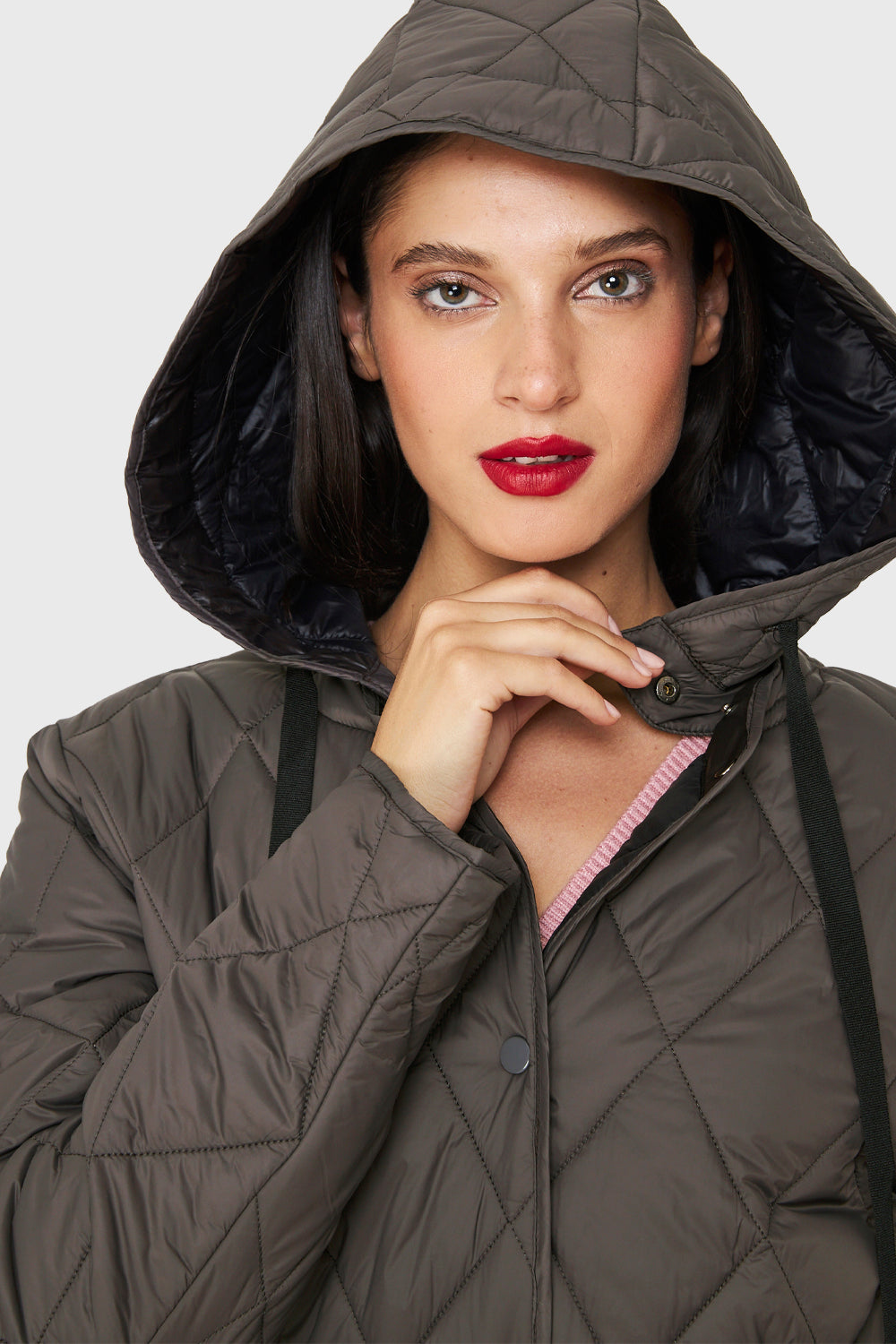 Parka Larga Quilt Cintura Ajustable Gris