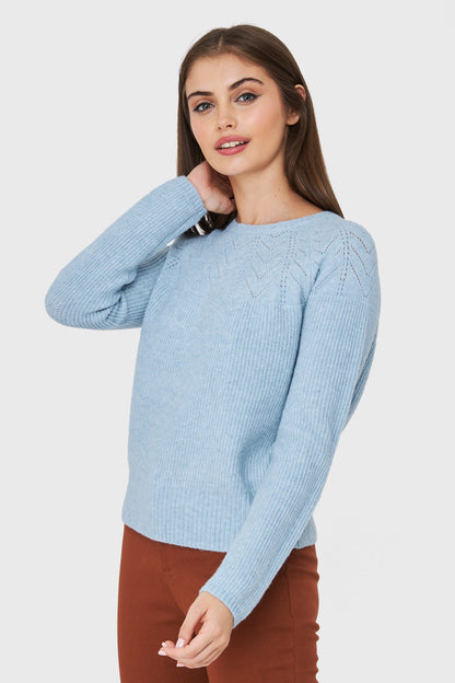 Sweater Detalle Punto Calado Celeste