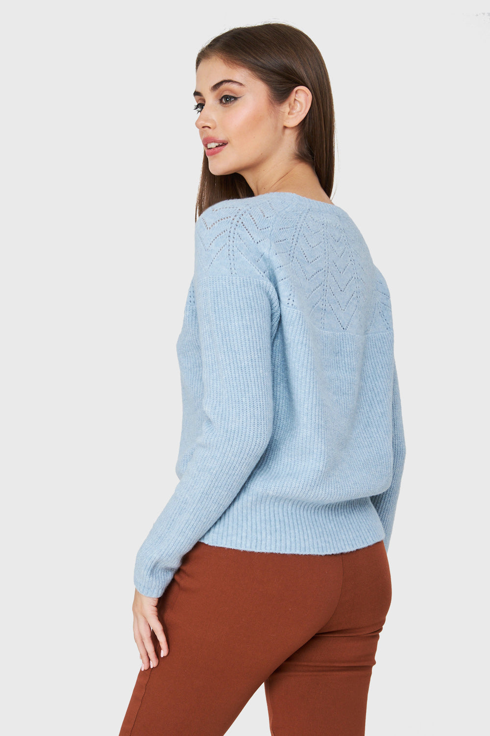 Sweater Detalle Punto Calado Celeste