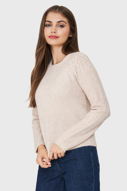 Sweater Detalle Punto Calado Crema