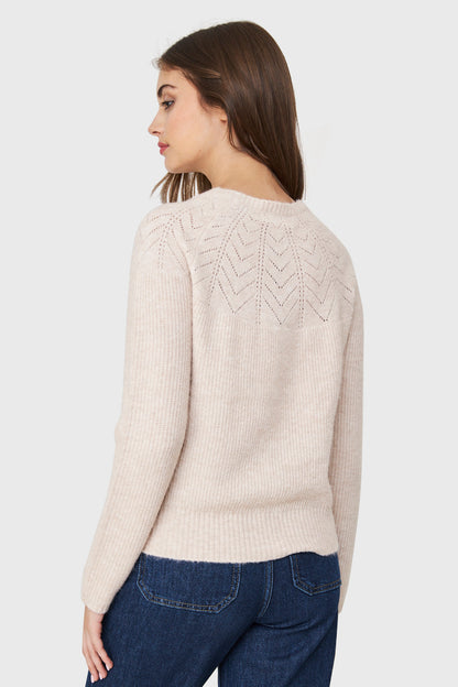 Sweater Detalle Punto Calado Crema