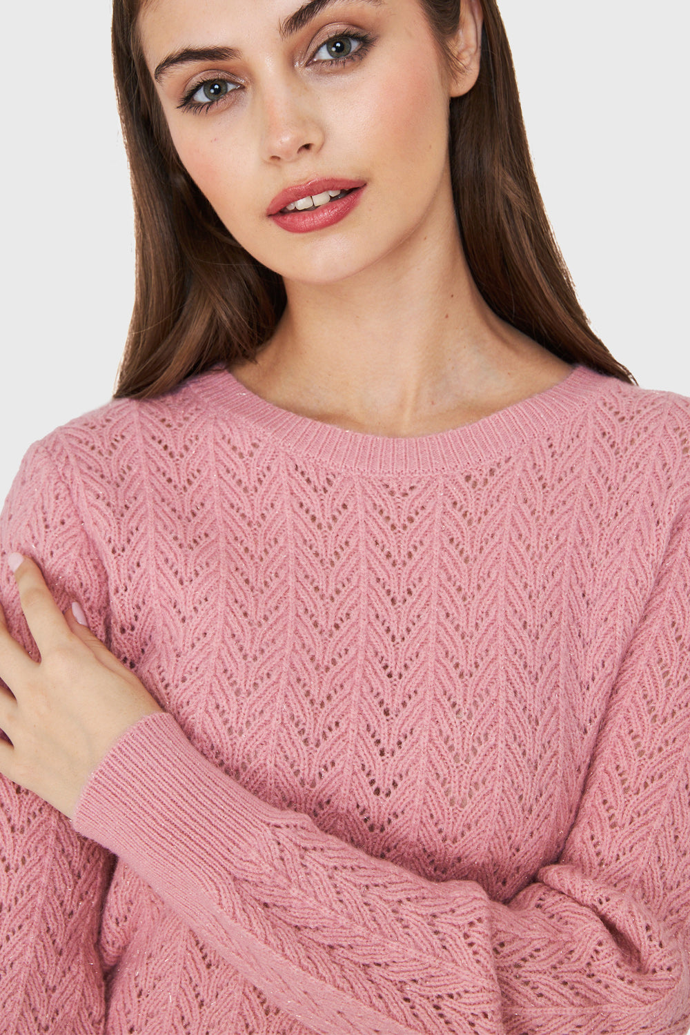 Sweater Punto Fantasía Lurex Rosa
