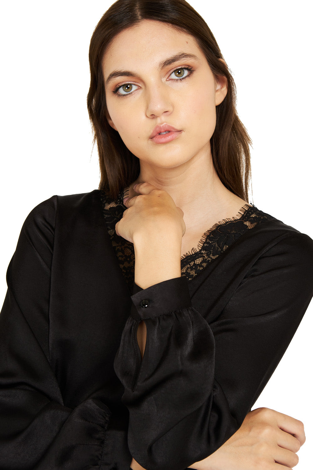 Body Escote V Encaje Negro