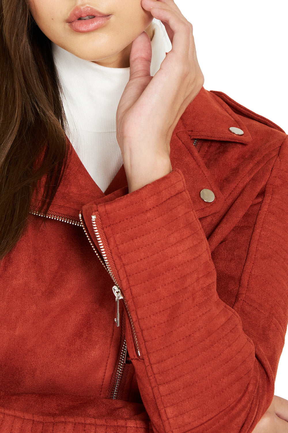 Chaqueta Tipo Gamuza Biker Terracota