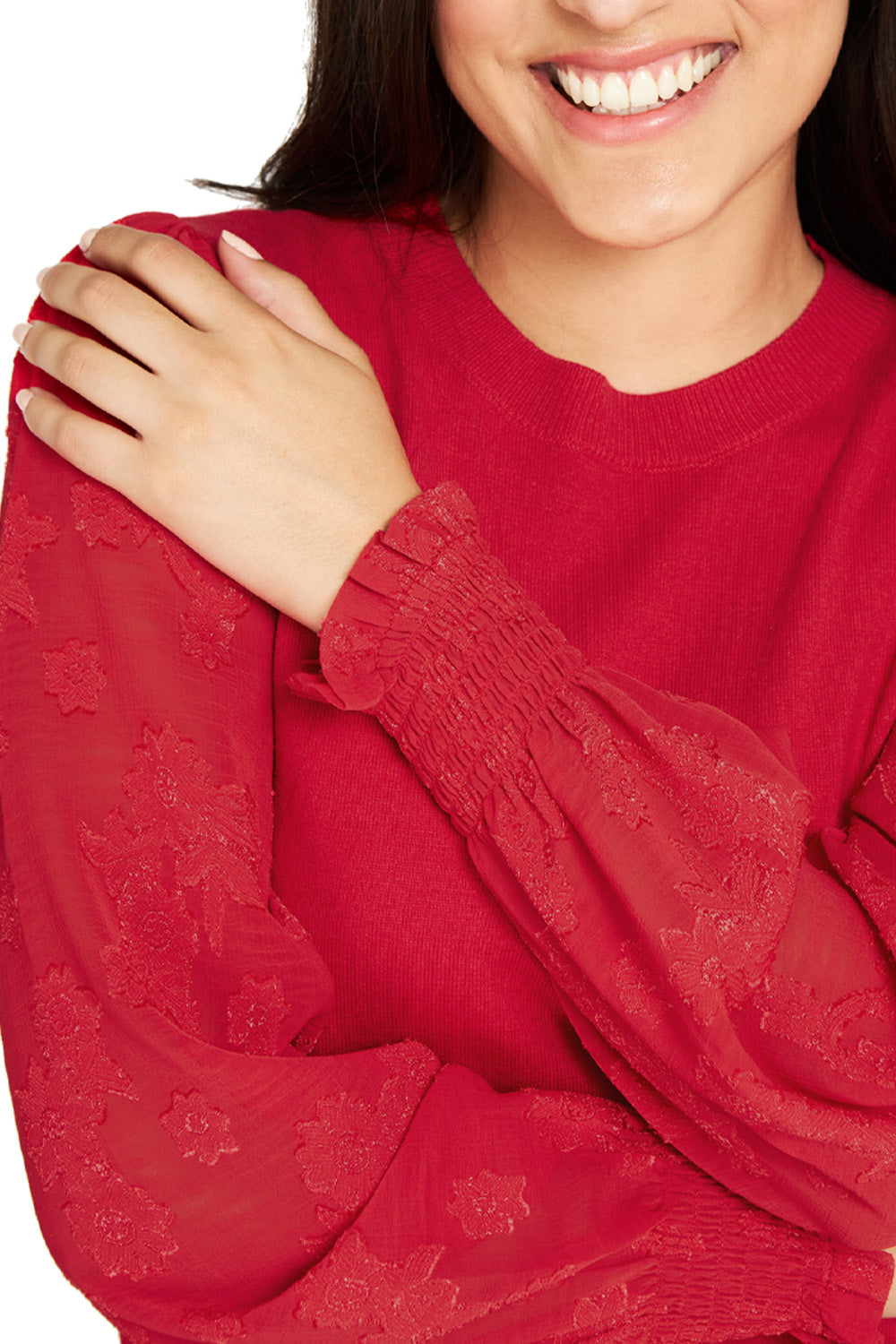 Sweater Manga Floral Rojo