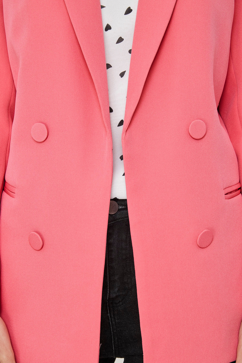 Blazer Botones Decorativos Rosado Chicle