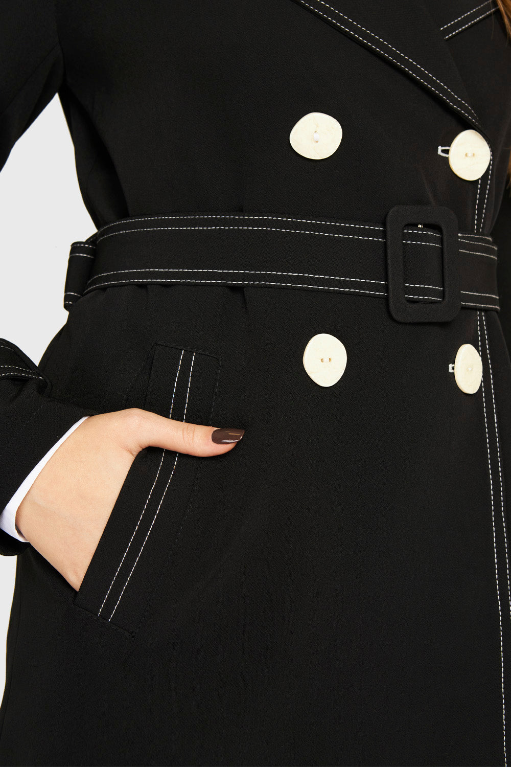 Trench Detalle Pespunte Negro