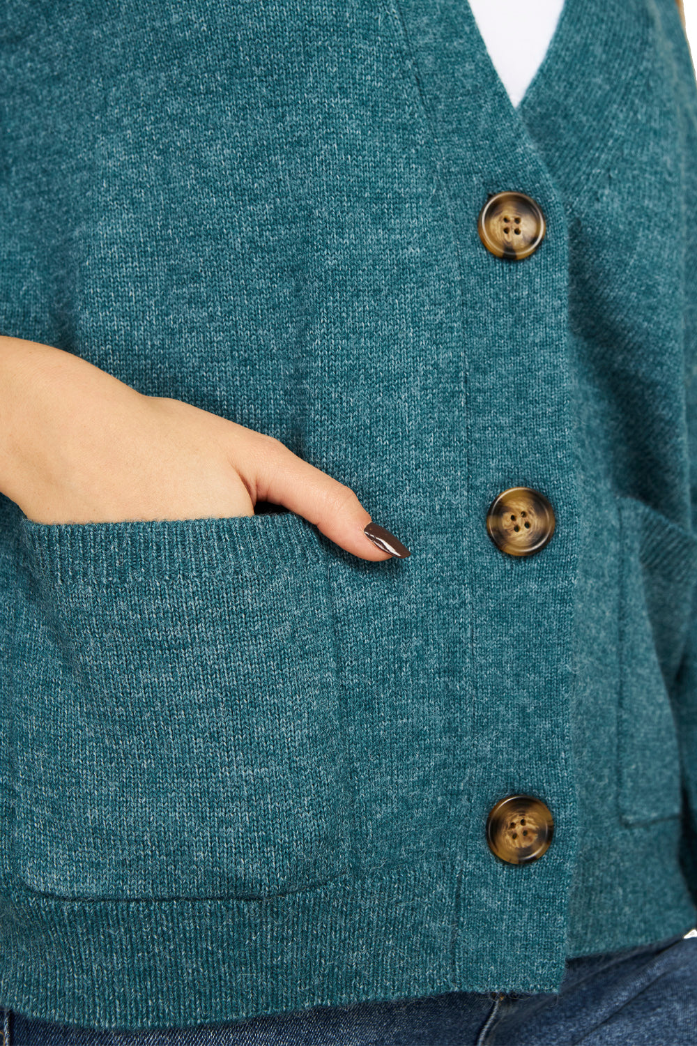 Cárdigan Botones Y Bolsillos Turquesa