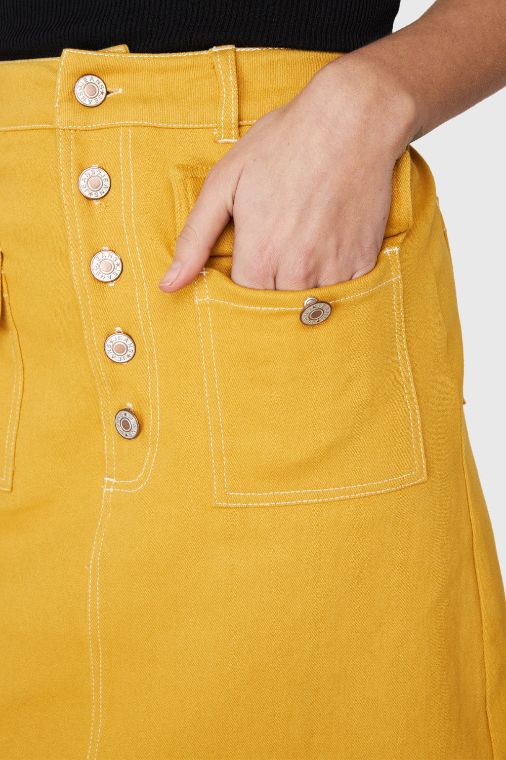 Falda Midi Bolsillos Amarillo