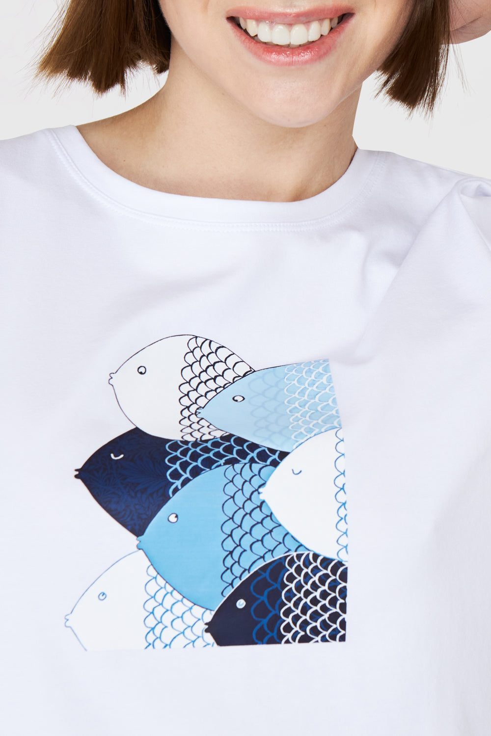 Polera Estampado Peces Blanco