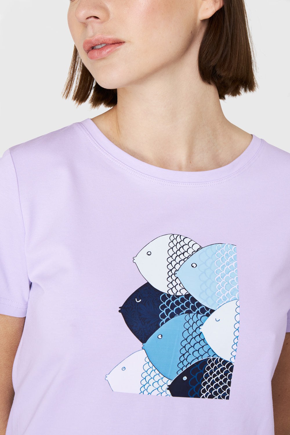 Polera Estampado Peces Lila