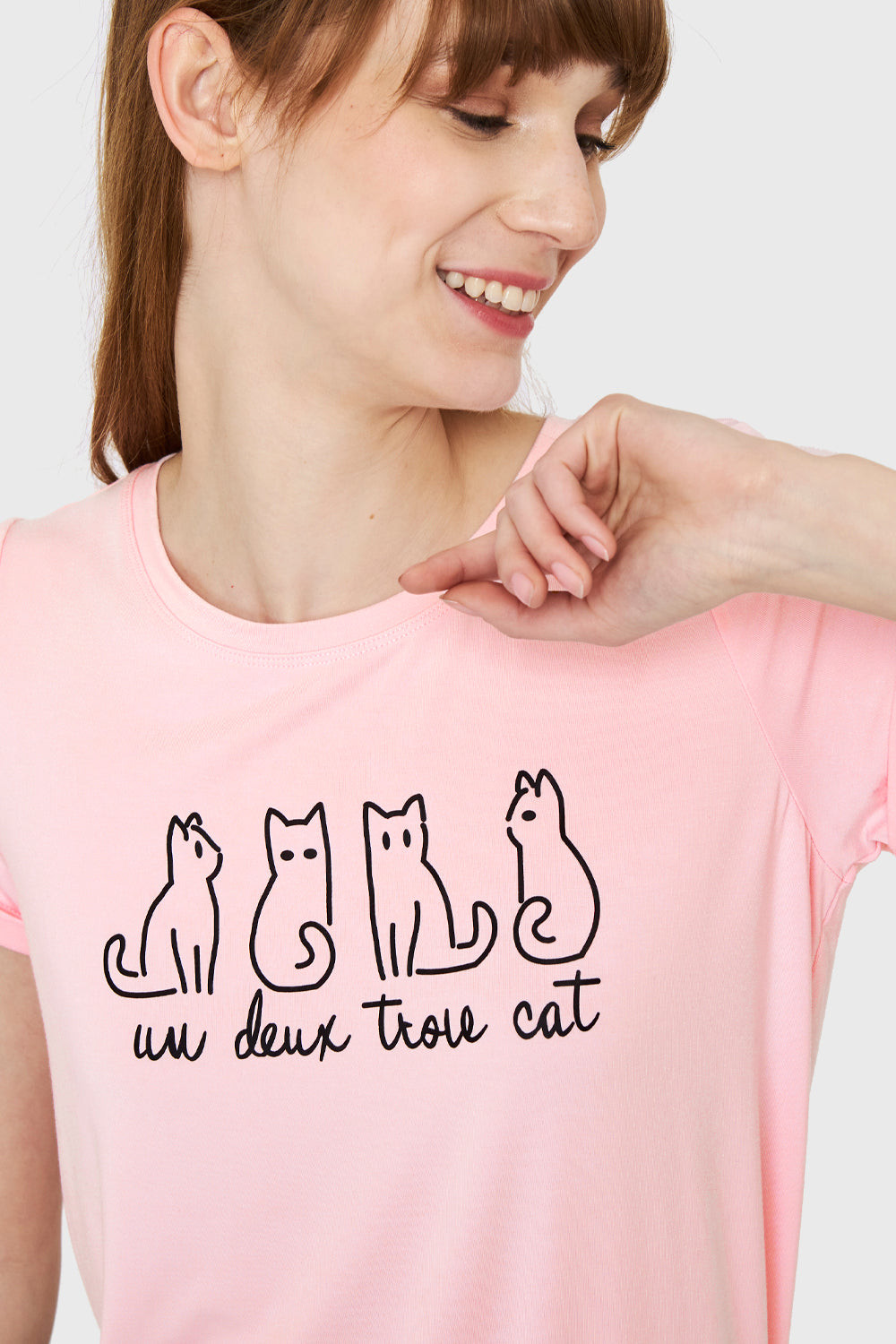 Polera Estampado Gatos Rosa