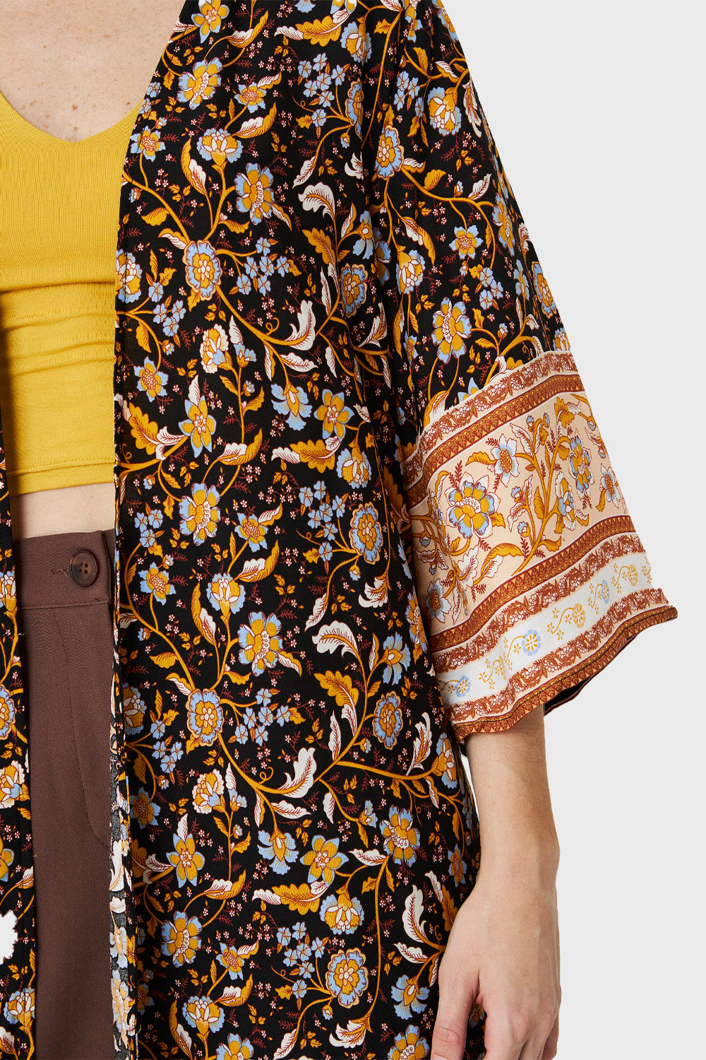 Kimono Largo Flores Negro