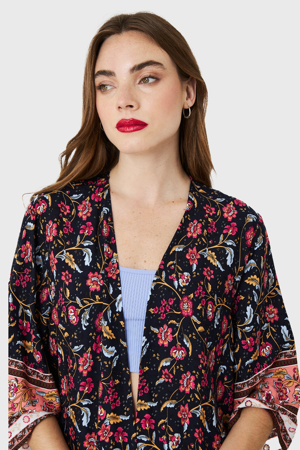 Kimono Largo Flores Azul Marino