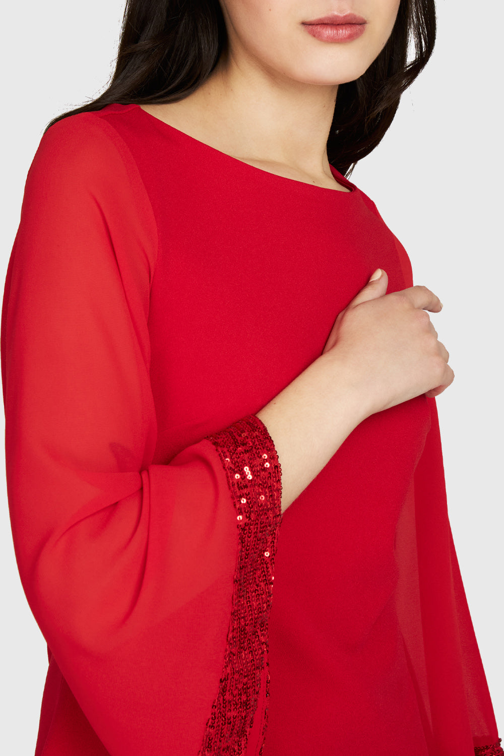 Vestido Manga Lentejuela Rojo