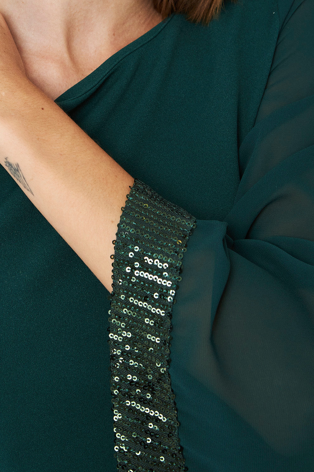 Vestido Manga Lentejuela Verde