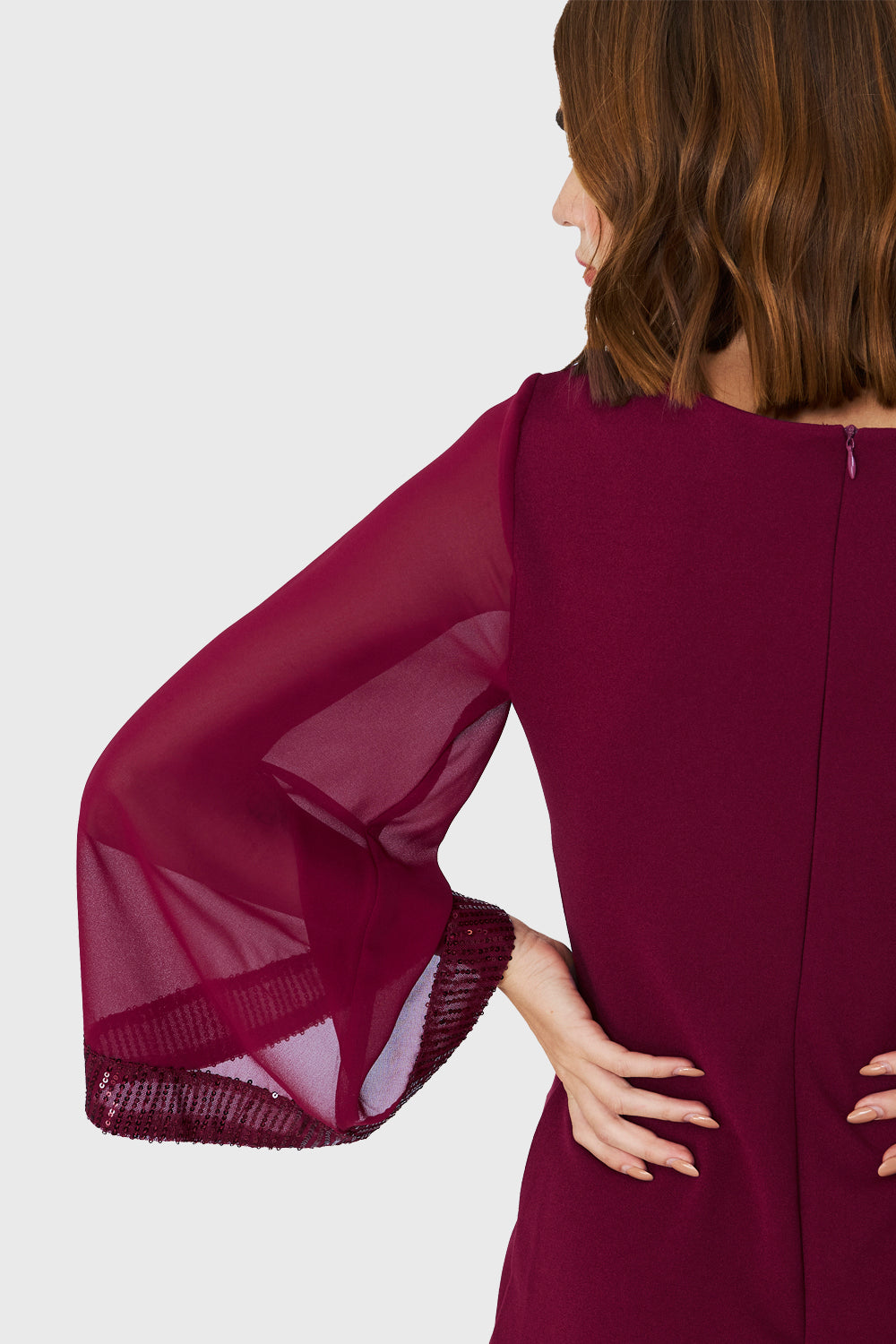 Vestido Manga Lentejuela Burdeo