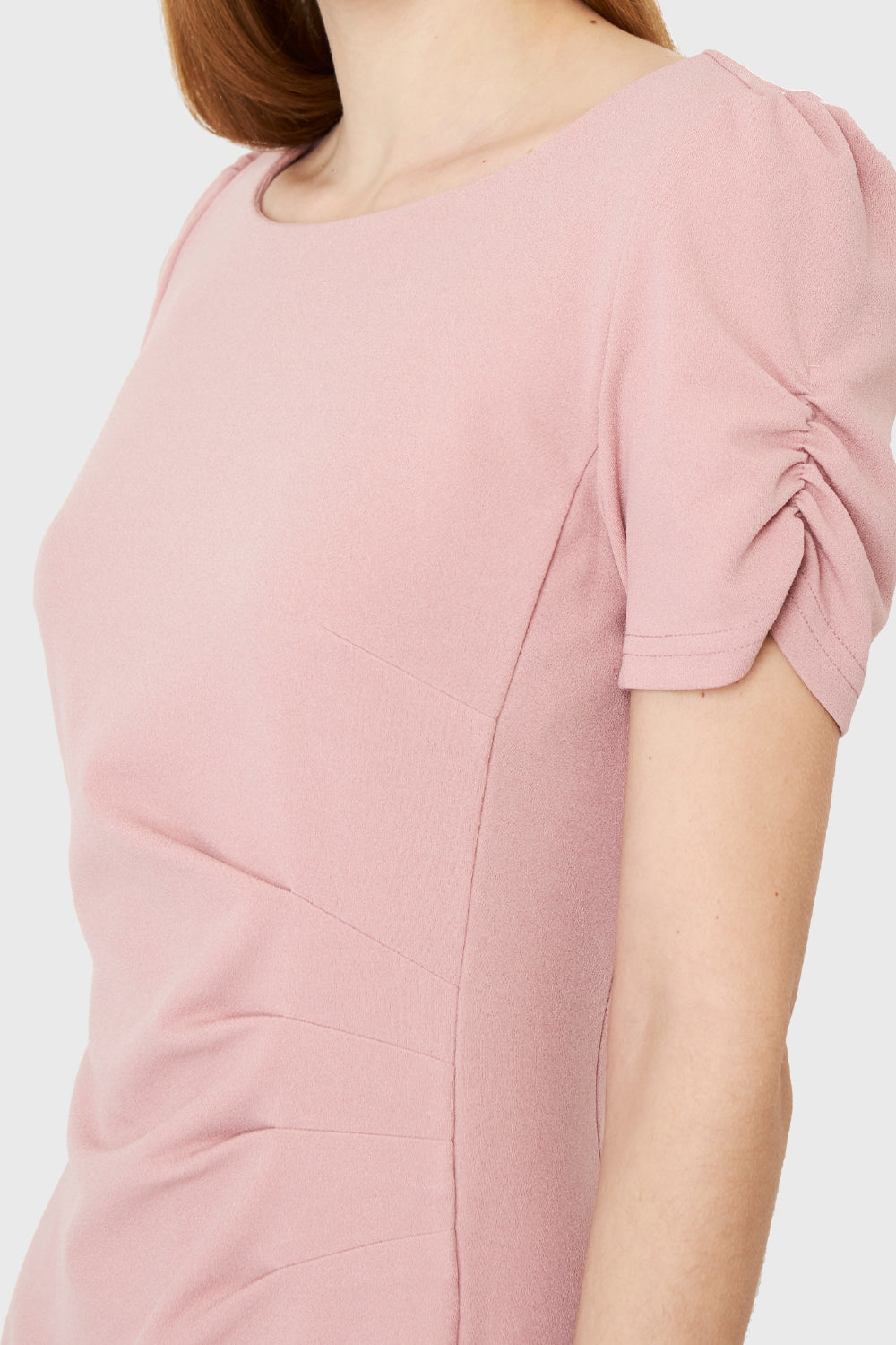 Vestido Pliegues Cintura Rosado