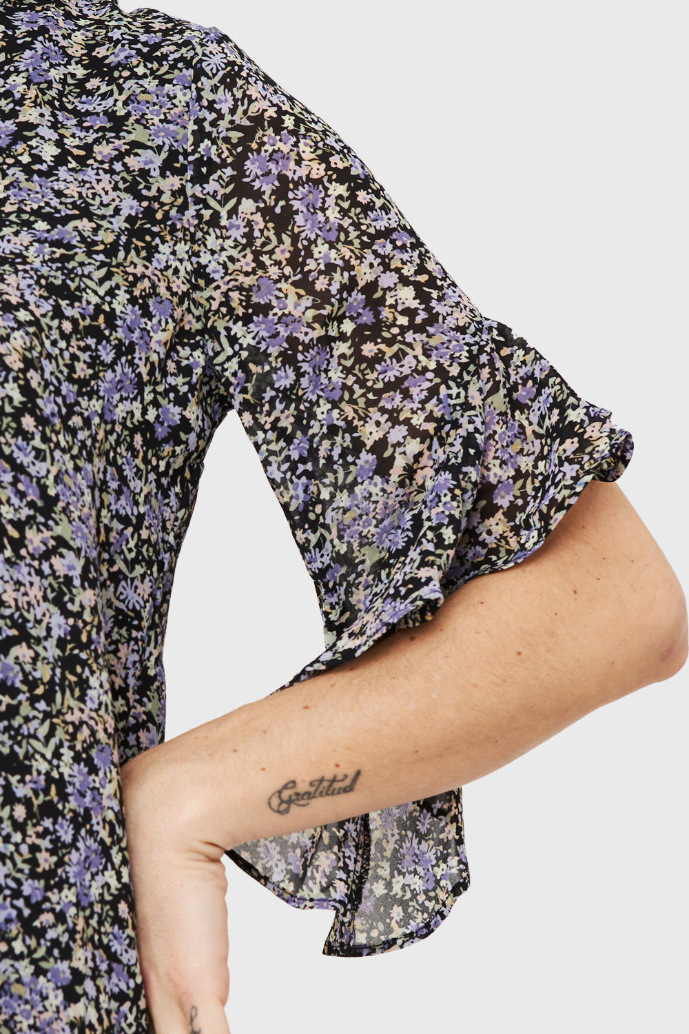 Blusa Floral Manga 3/4 Negro