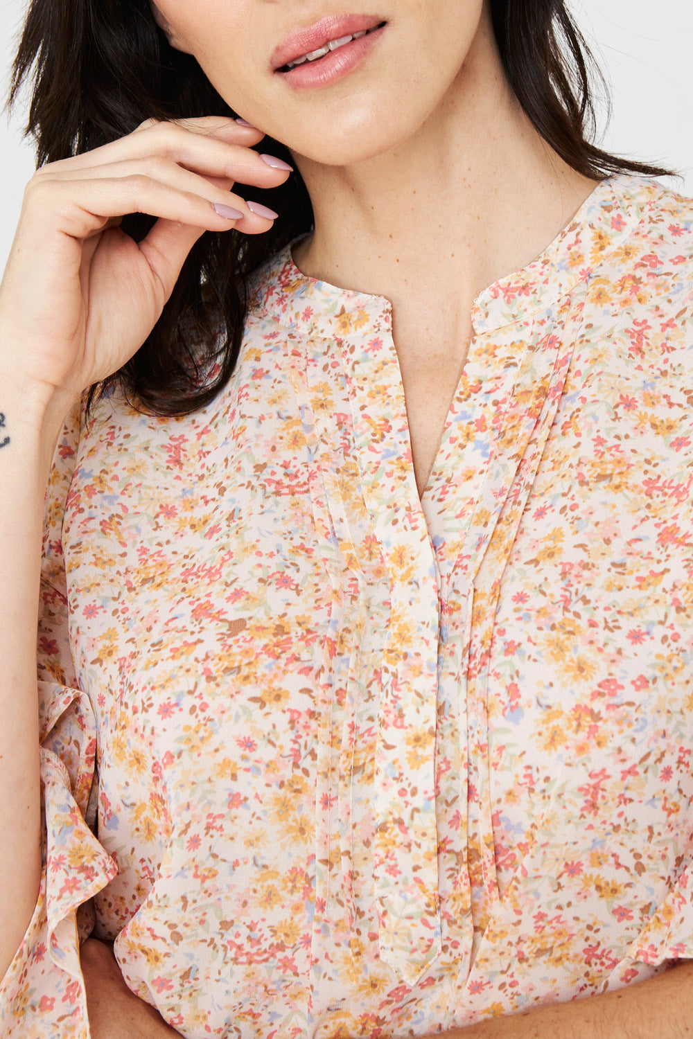 Blusa Floral Manga 3/4 Rosa