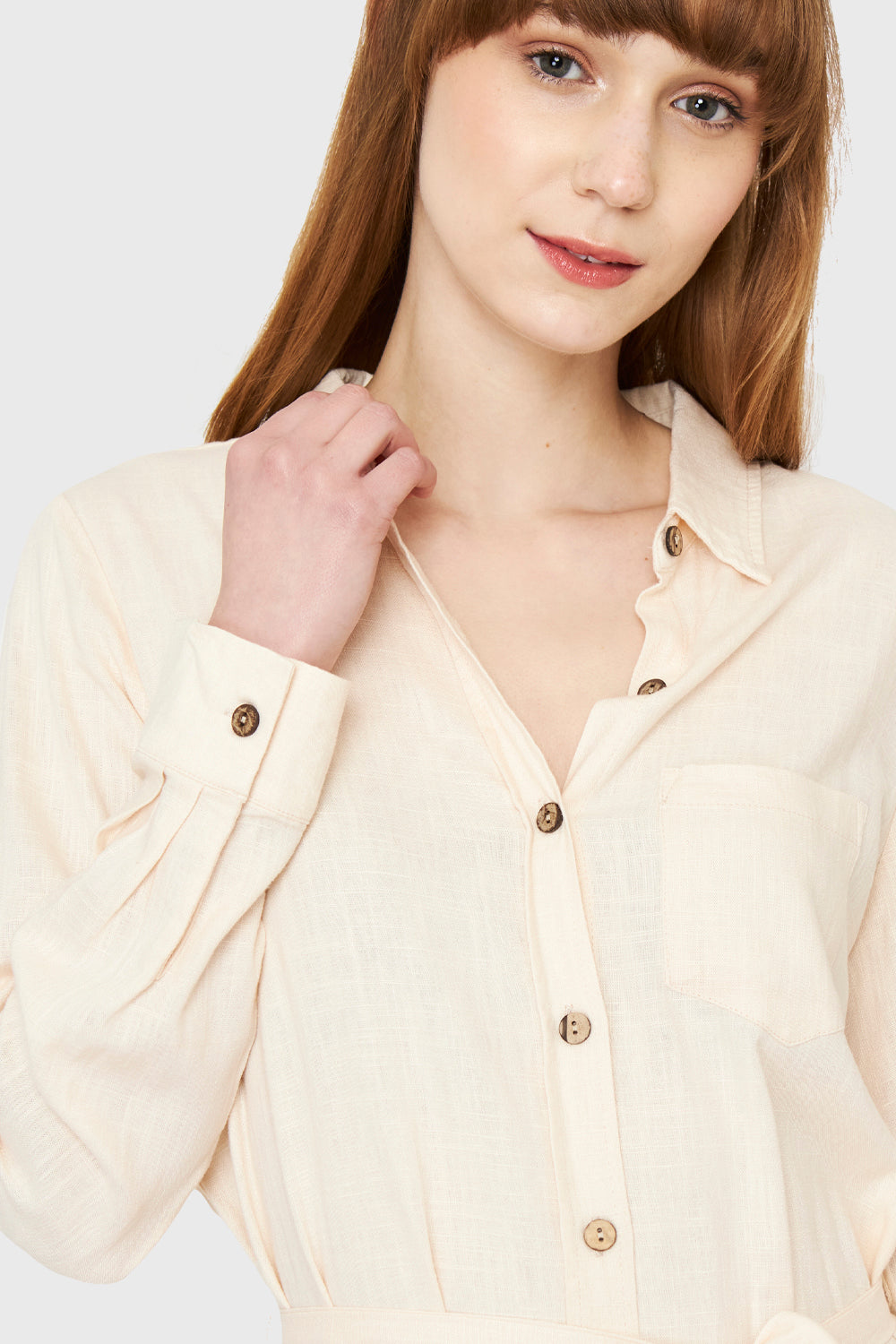 Vestido Camisero Largo Beige