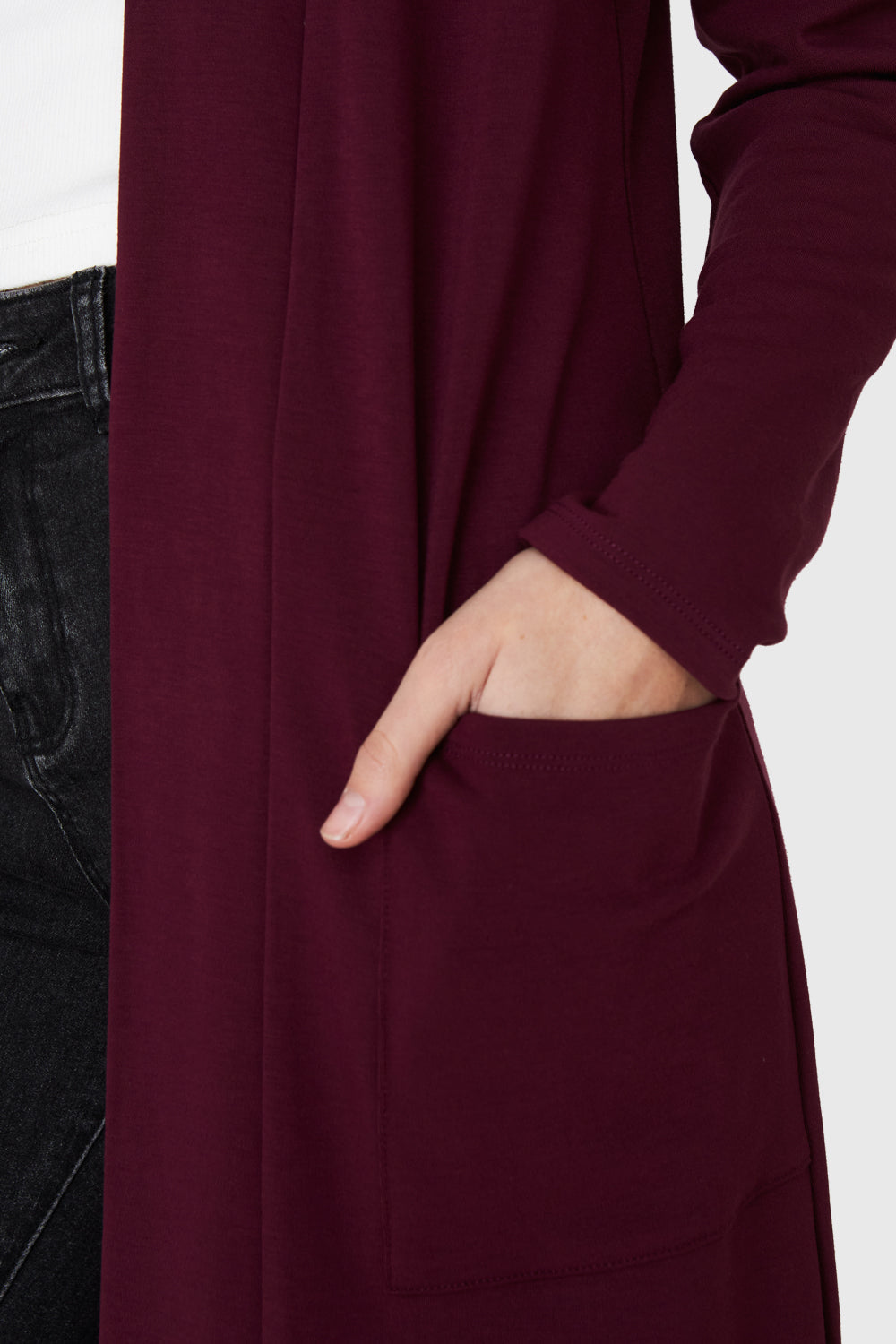 Tapado Largo Bolsillos Burdeos