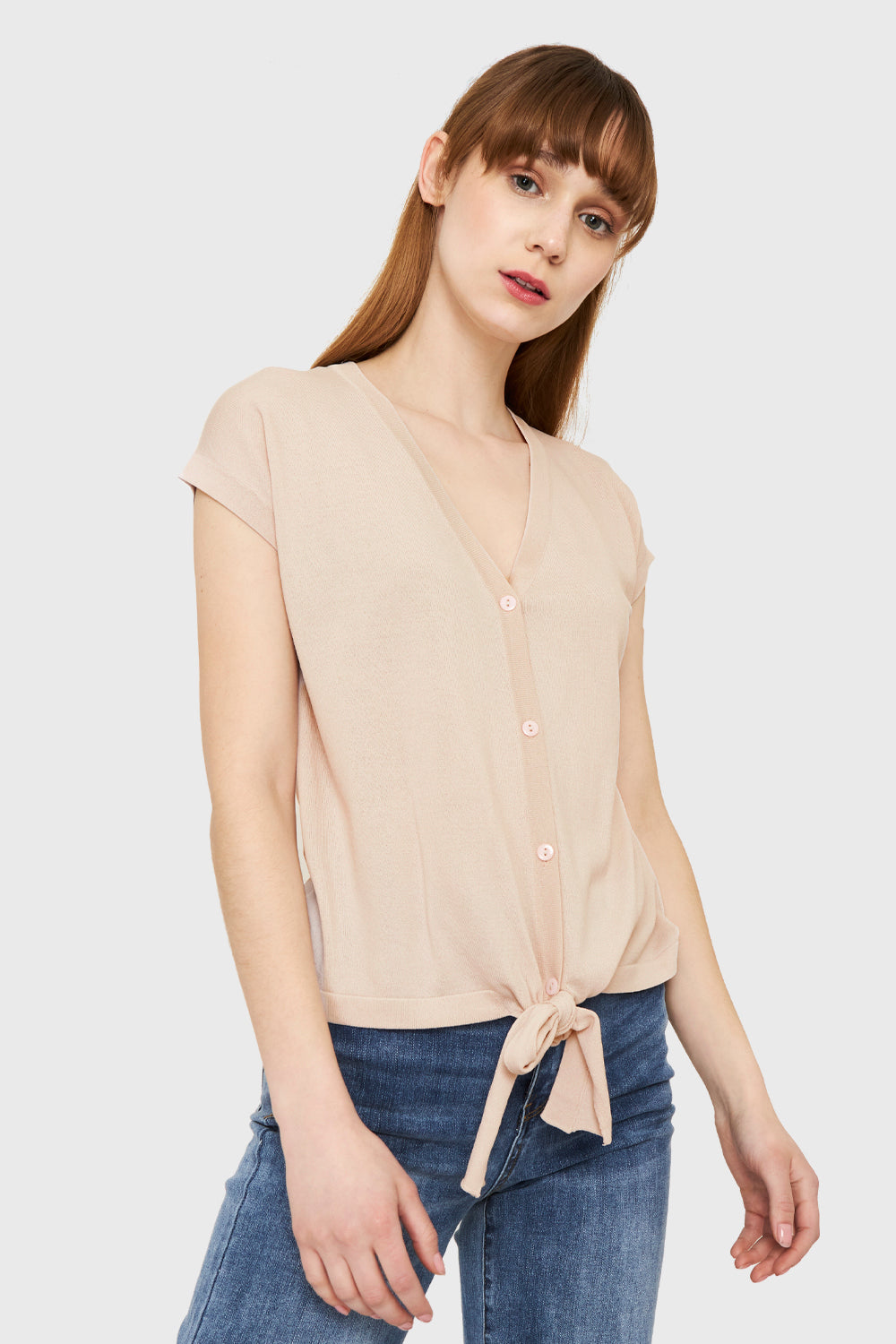 Polera Abotonada Nudo Beige