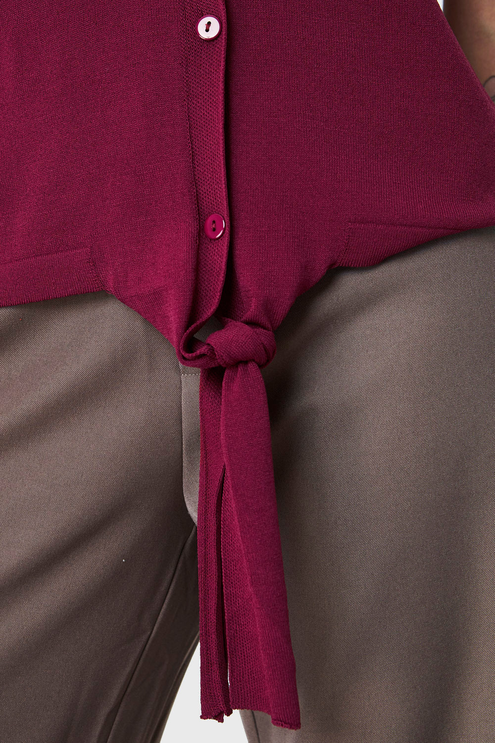 Polera Abotonada Nudo Burdeos